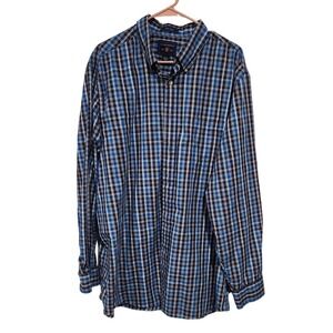 Saddlebred Big & Tall Mens XLT Blue Brown Plaid Easy Care Button Down Shirt